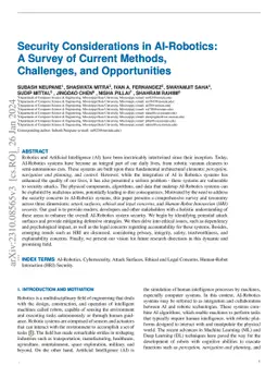 Security Considerations in AI-Robotics: A Survey of Current Methods,
  Challenges, and Opportunities