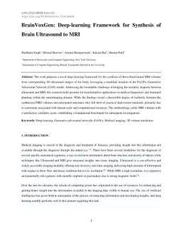 BrainVoxGen: Deep learning framework for synthesis of Ultrasound to MRI