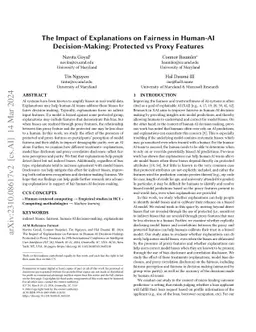 The Impact of Explanations on Fairness in Human-AI Decision-Making:
  Protected vs Proxy Features