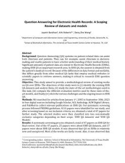 Question Answering for Electronic Health Records: A Scoping Review of
  datasets and models