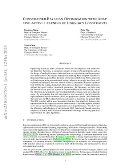 Constrained Bayesian Optimization with Adaptive Active Learning of
  Unknown Constraints