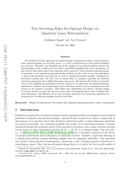 Fast Screening Rules for Optimal Design via Quadratic Lasso
  Reformulation