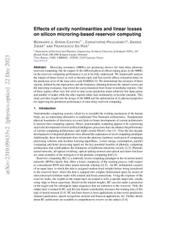 Effects of cavity nonlinearities and linear losses on silicon
  microring-based reservoir computing