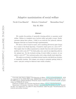Adaptive maximization of social welfare