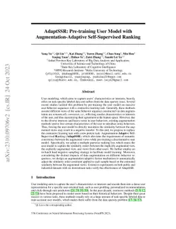 AdaptSSR: Pre-training User Model with Augmentation-Adaptive
  Self-Supervised Ranking
