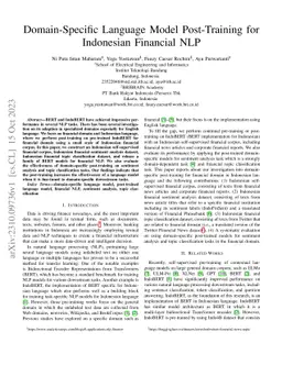 Domain-Specific Language Model Post-Training for Indonesian Financial
  NLP