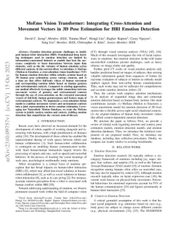 MoEmo Vision Transformer: Integrating Cross-Attention and Movement
  Vectors in 3D Pose Estimation for HRI Emotion Detection