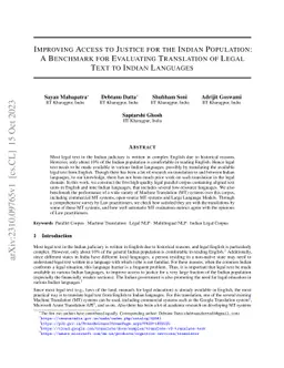 Improving Access to Justice for the Indian Population: A Benchmark for
  Evaluating Translation of Legal Text to Indian Languages