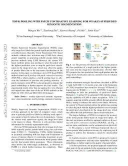 Top-K Pooling with Patch Contrastive Learning for Weakly-Supervised
  Semantic Segmentation