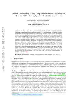 Alpha Elimination: Using Deep Reinforcement Learning to Reduce Fill-In
  during Sparse Matrix Decomposition