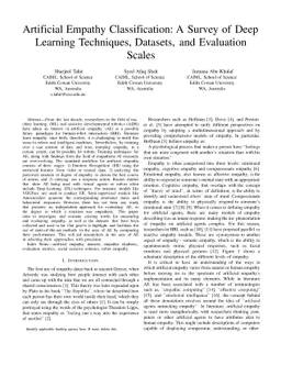 Artificial Empathy Classification: A Survey of Deep Learning Techniques,
  Datasets, and Evaluation Scales