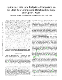 Optimizing with Low Budgets: a Comparison on the Black-box Optimization
  Benchmarking Suite and OpenAI Gym