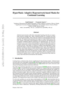 HyperMask: Adaptive Hypernetwork-based Masks for Continual Learning