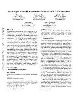 Learning to Rewrite Prompts for Personalized Text Generation