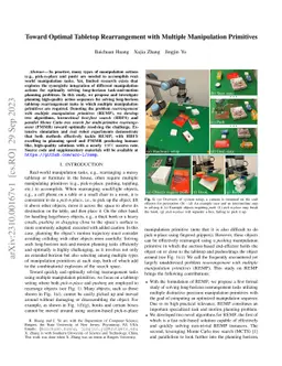 Toward Optimal Tabletop Rearrangement with Multiple Manipulation
  Primitives