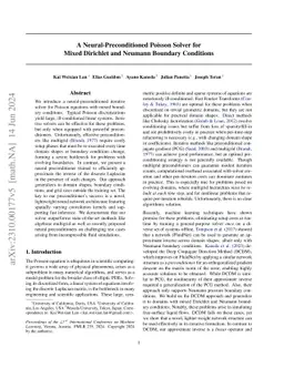 A Neural-preconditioned Poisson Solver for Mixed Dirichlet and Neumann Boundary Conditions