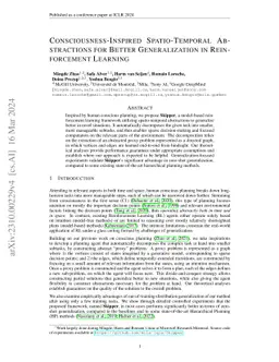 Consciousness-Inspired Spatio-Temporal Abstractions for Better
  Generalization in Reinforcement Learning