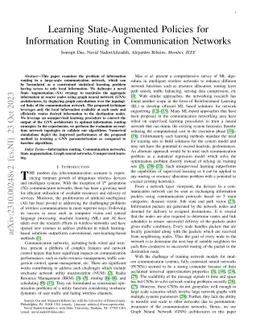 Learning State-Augmented Policies for Information Routing in
  Communication Networks