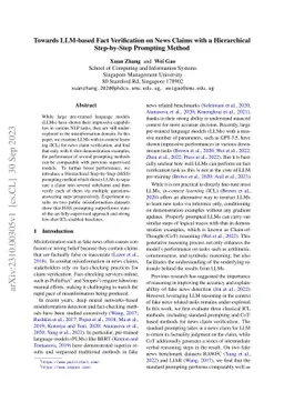 Towards LLM-based Fact Verification on News Claims with a Hierarchical
  Step-by-Step Prompting Method