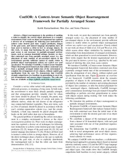 ConSOR: A Context-Aware Semantic Object Rearrangement Framework for
  Partially Arranged Scenes