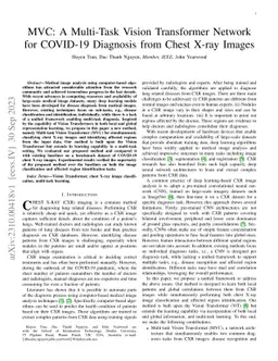 MVC: A Multi-Task Vision Transformer Network for COVID-19 Diagnosis from
  Chest X-ray Images