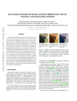 Black-box Attacks on Image Activity Prediction and its Natural Language
  Explanations