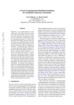 A Novel Computational and Modeling Foundation for Automatic Coherence
  Assessment