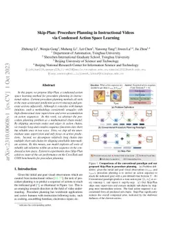 Skip-Plan: Procedure Planning in Instructional Videos via Condensed
  Action Space Learning