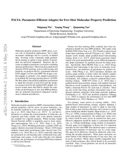 PACIA: Parameter-Efficient Adapter for Few-Shot Molecular Property
  Prediction