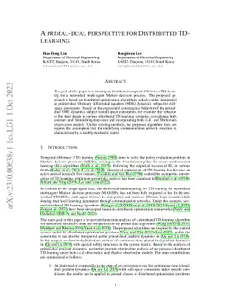 A primal-dual perspective for distributed TD-learning