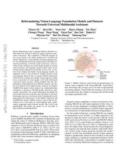 Reformulating Vision-Language Foundation Models and Datasets Towards
  Universal Multimodal Assistants