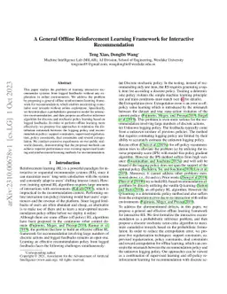 A General Offline Reinforcement Learning Framework for Interactive
  Recommendation