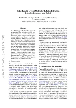 Do the Benefits of Joint Models for Relation Extraction Extend to
  Document-level Tasks?