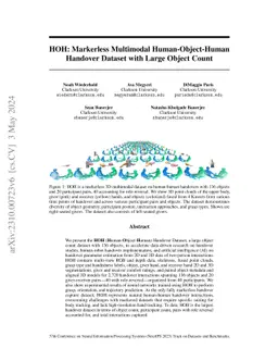 HOH: Markerless Multimodal Human-Object-Human Handover Dataset with
  Large Object Count