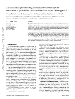 Data-driven adaptive building thermal controller tuning with
  constraints: A primal-dual contextual Bayesian optimization approach
