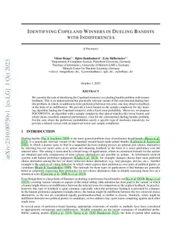 Identifying Copeland Winners in Dueling Bandits with Indifferences