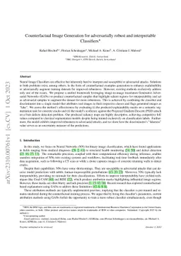 Counterfactual Image Generation for adversarially robust and
  interpretable Classifiers
