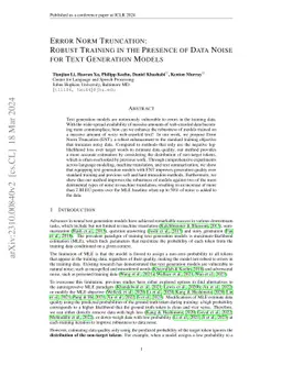 Error Norm Truncation: Robust Training in the Presence of Data Noise for
  Text Generation Models
