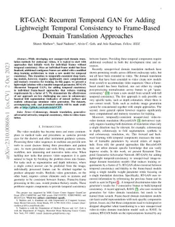 RT-GAN: Recurrent Temporal GAN for Adding Lightweight Temporal Consistency to Frame-Based Domain Translation Approaches