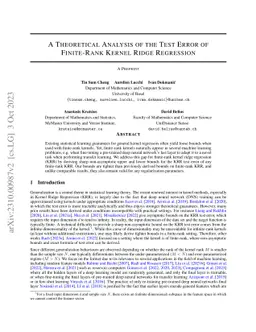 A Theoretical Analysis of the Test Error of Finite-Rank Kernel Ridge
  Regression