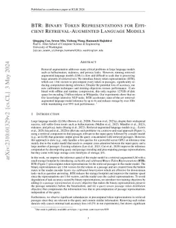 BTR: Binary Token Representations for Efficient Retrieval Augmented
  Language Models