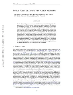 Robot Fleet Learning via Policy Merging