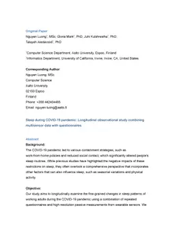 Sleep during COVID-19 pandemic: Longitudinal observational study
  combining multisensor data with questionnaires
