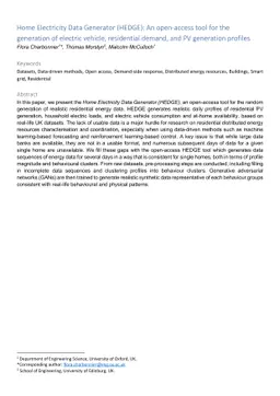 Home Electricity Data Generator (HEDGE): An open-access tool for the
  generation of electric vehicle, residential demand, and PV generation
  profiles