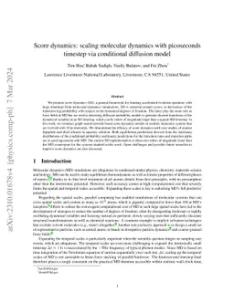 Score dynamics: scaling molecular dynamics with picoseconds timestep via
  conditional diffusion model