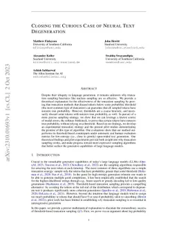 Closing the Curious Case of Neural Text Degeneration