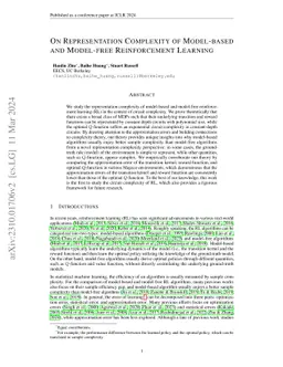 On Representation Complexity of Model-based and Model-free Reinforcement
  Learning