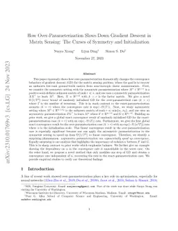 How Over-Parameterization Slows Down Gradient Descent in Matrix Sensing:
  The Curses of Symmetry and Initialization