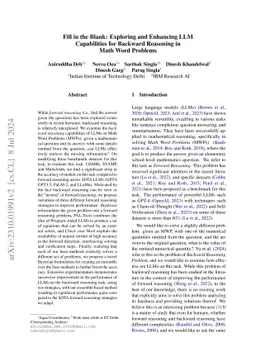 Fill in the Blank: Exploring and Enhancing LLM Capabilities for Backward
  Reasoning in Math Word Problems