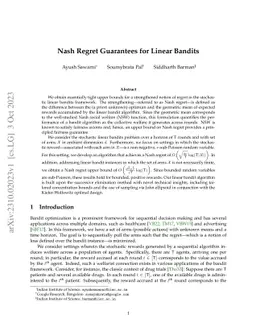 Nash Regret Guarantees for Linear Bandits